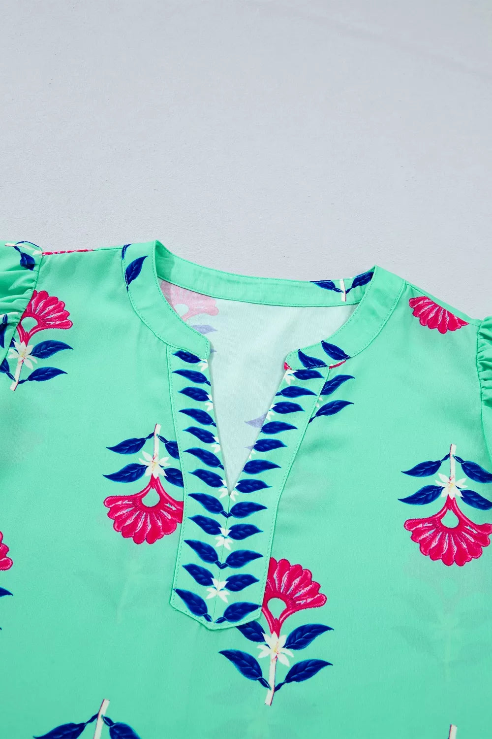 Floral V Neck Flutter Sleeve Blouse