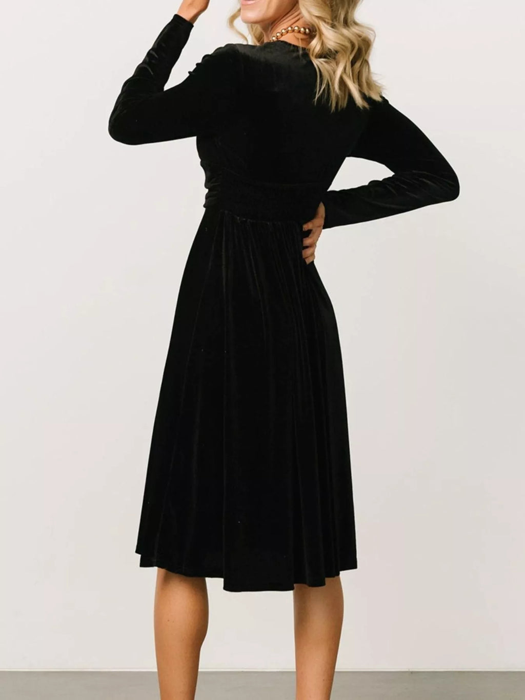 Velvet Deep V-Neck Long Sleeve Dress