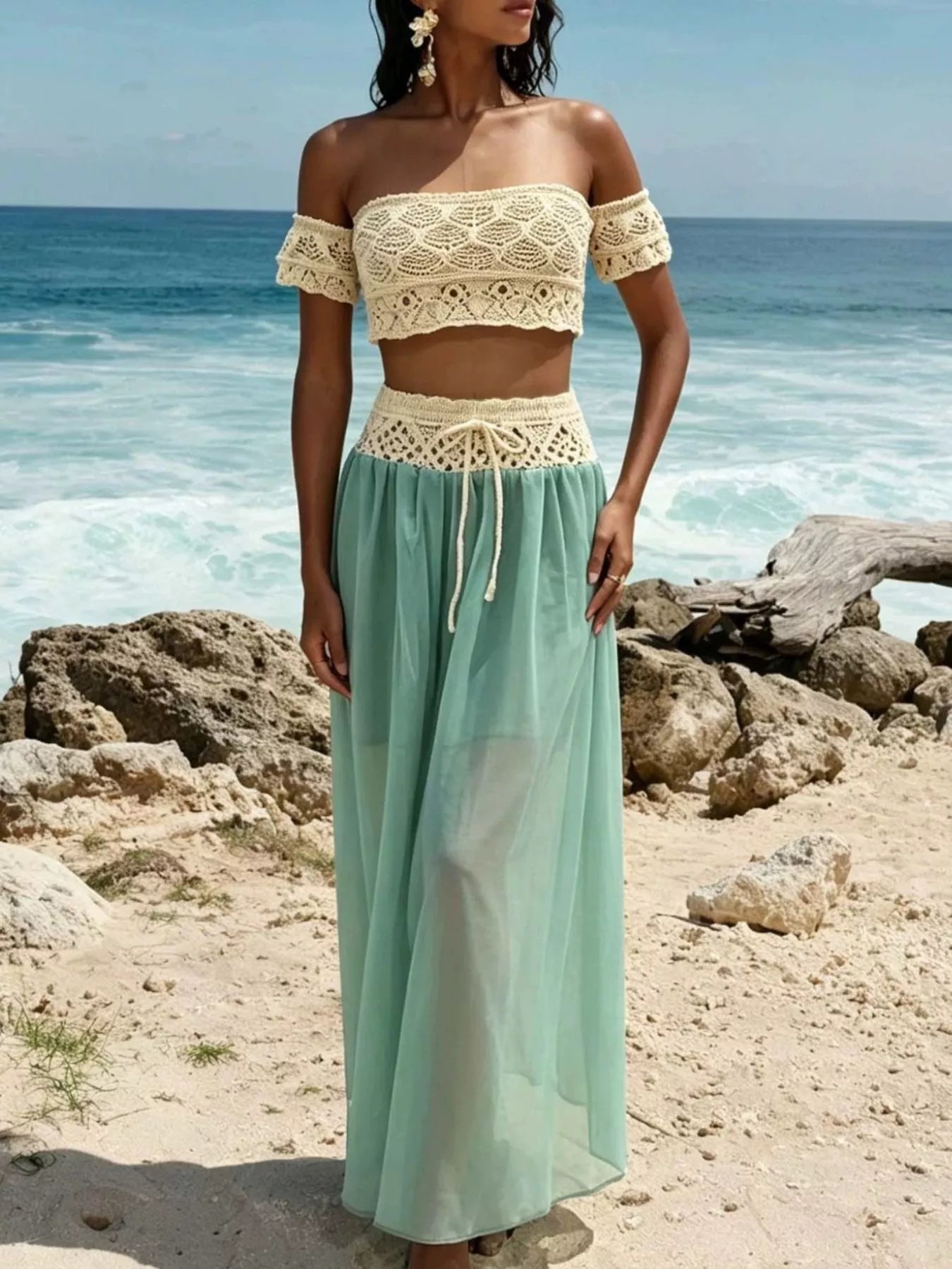 Crochet Top and Maxi Skirt Set