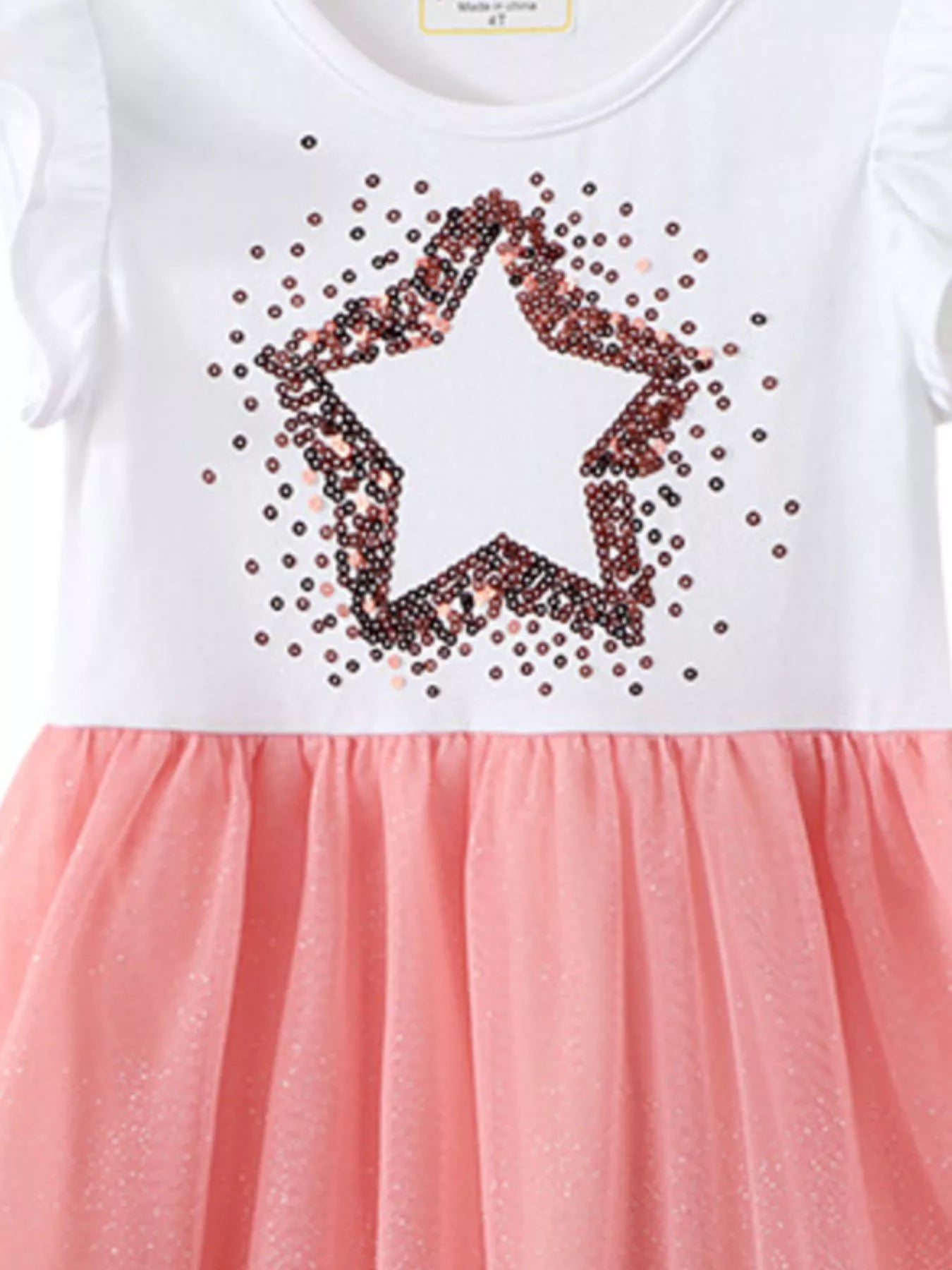 Children's Star Sequin Tulle Ruffled Sleeveless Dress