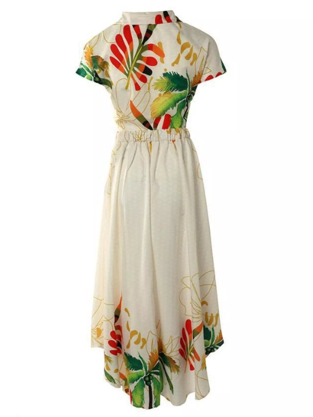 Tropical Print Button-Up Crop Top and Maxi Skirt Set、