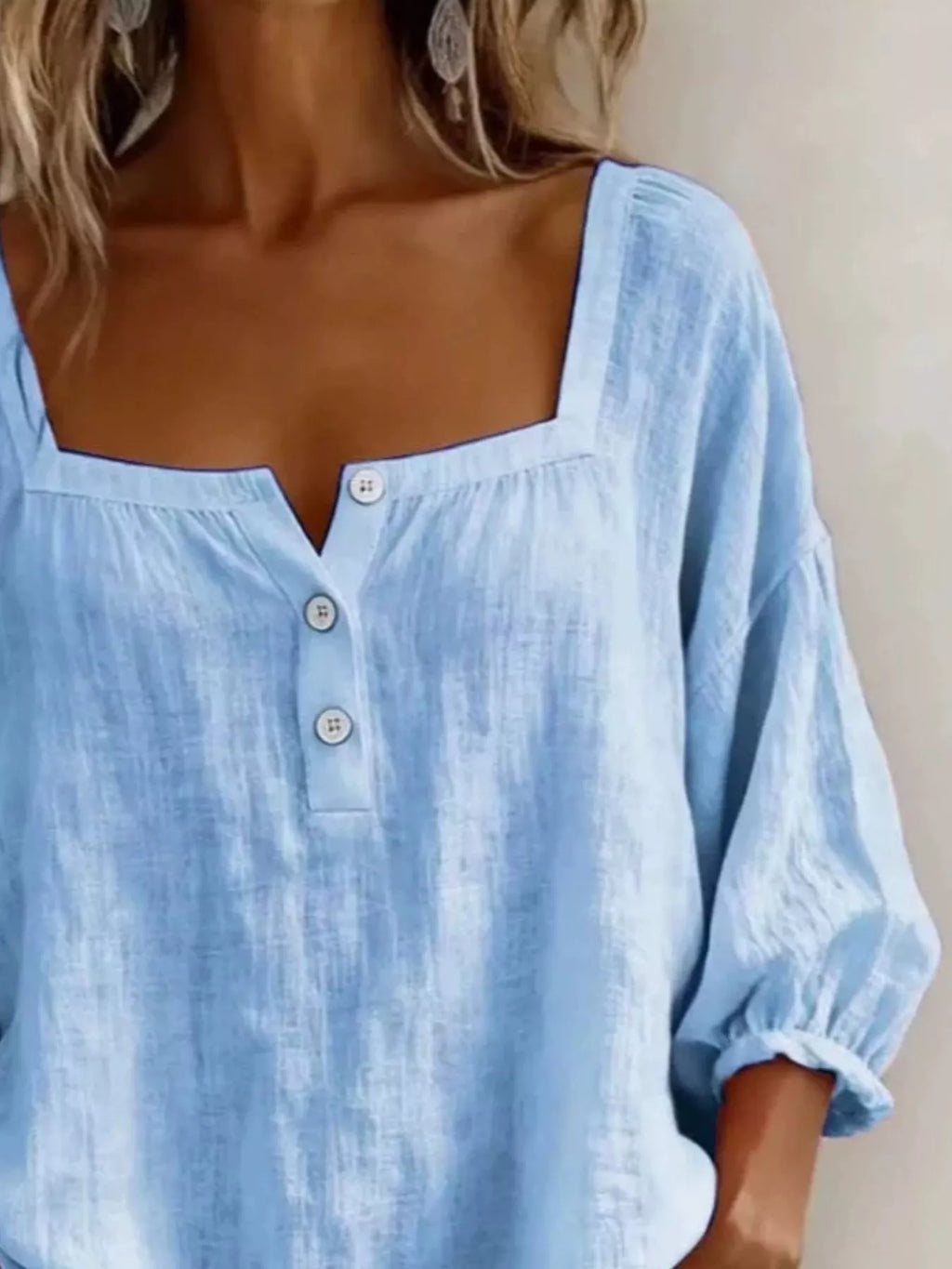 Full Size Square Neck Button Detail Blouse Plus Size