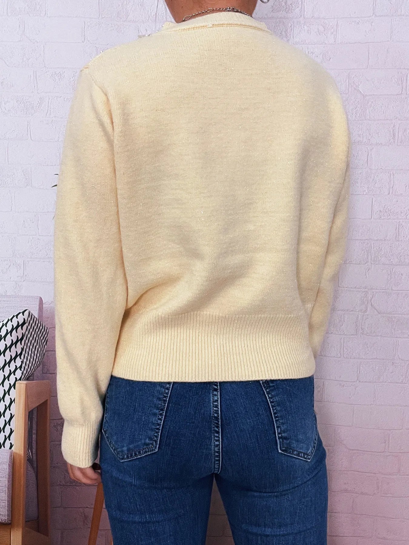 Pearl Detail Button-Front Cardigan
