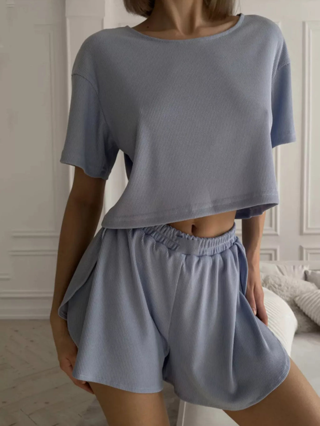 Round Neck Tee and Shorts Set