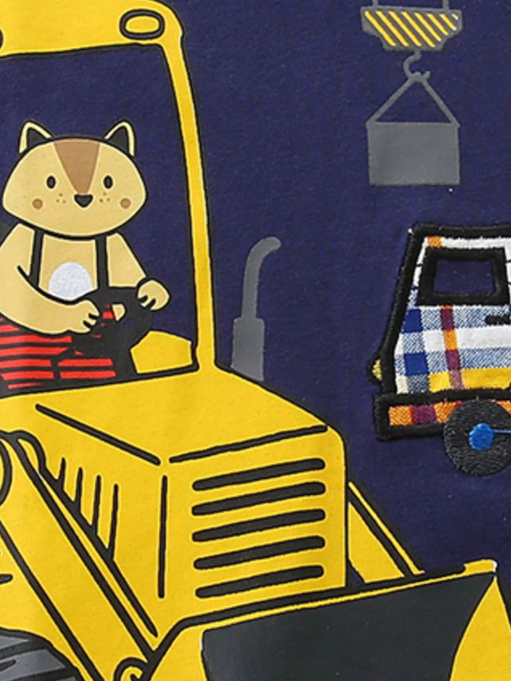 Children's Construction Vehicle Print Tee & Plaid Shorts Set