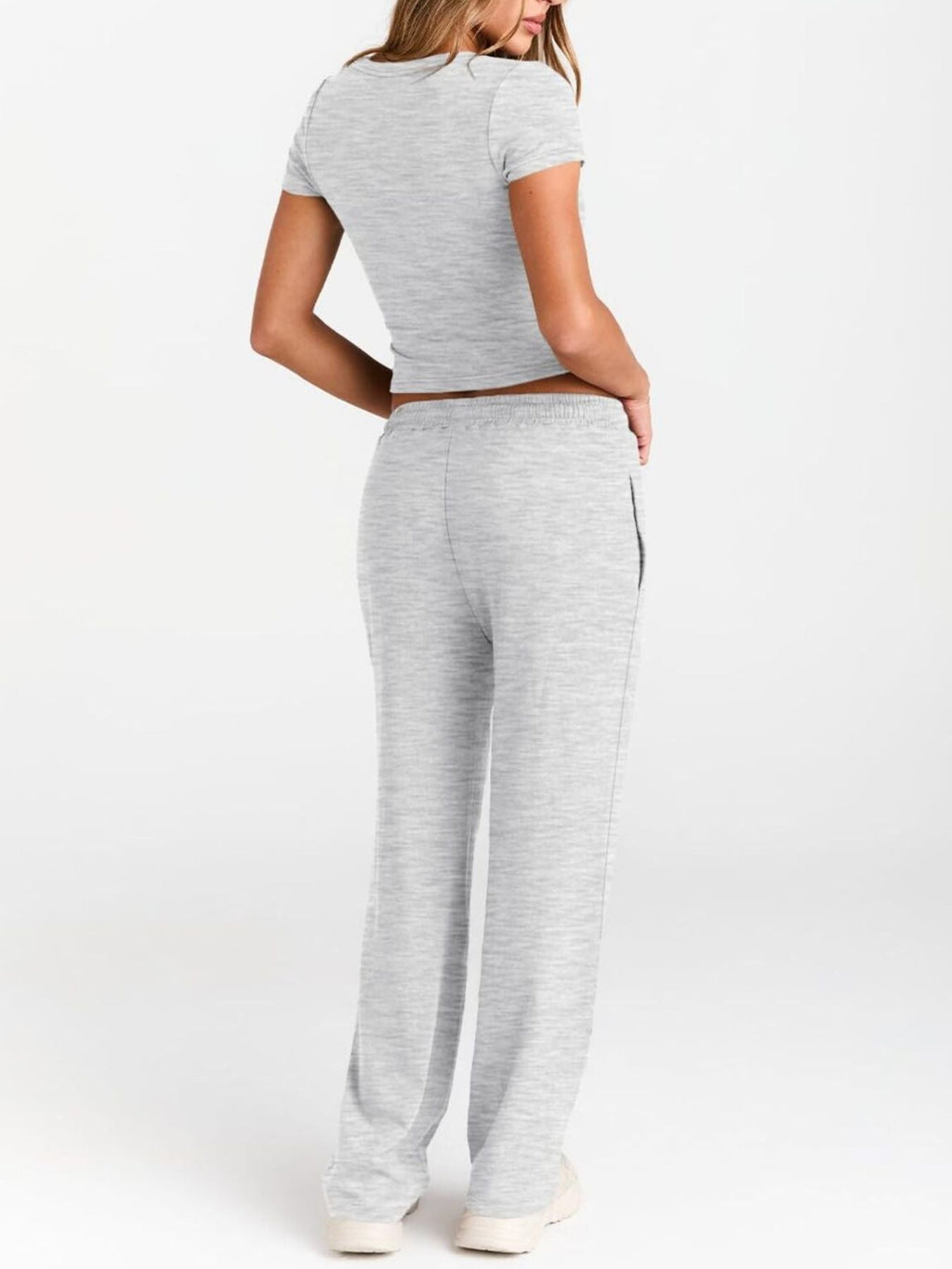 Round Neck Short Sleeve Tee and Pants Set