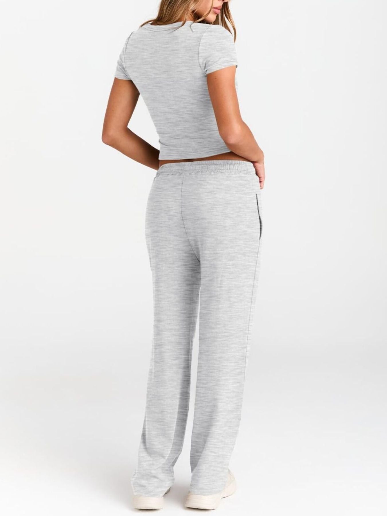 Round Neck Short Sleeve Tee and Pants Set