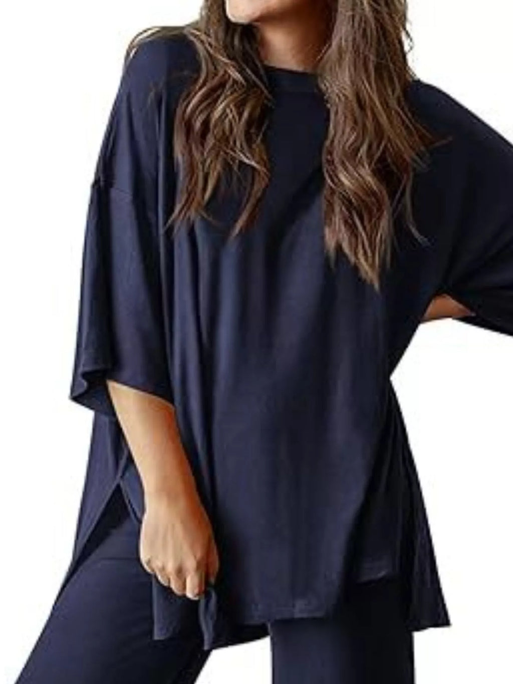 Slit Round Neck Top and Pants Set