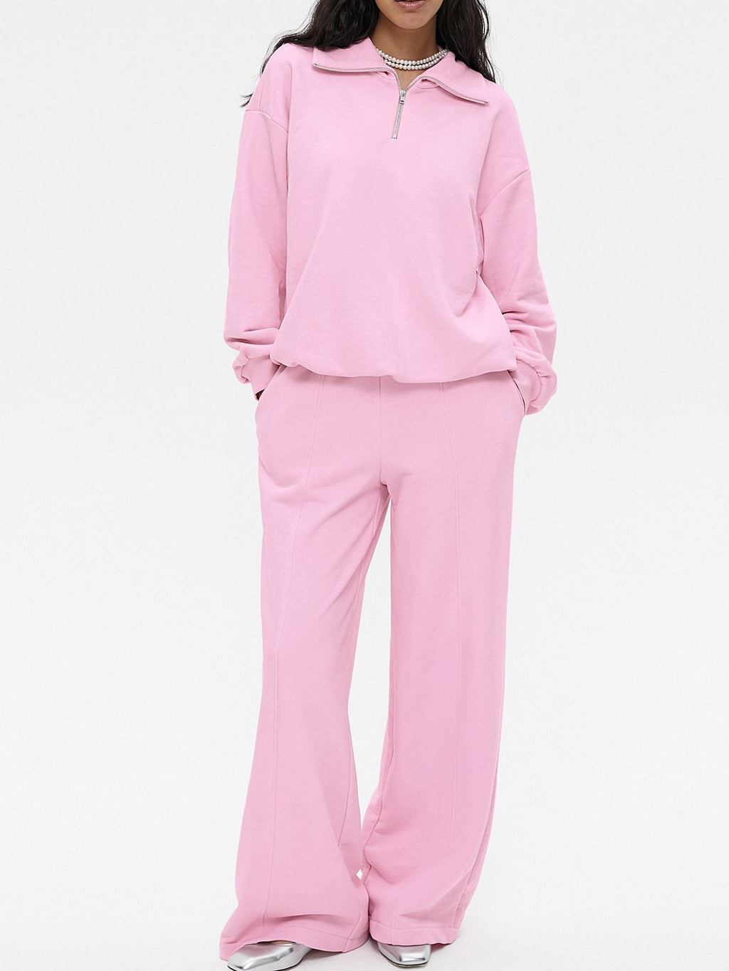 Quarter Zip Long Sleeve Top and Pants Set