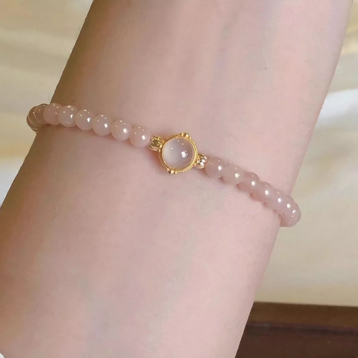 18K Gold-Plated Moonstone Bead Bracelet