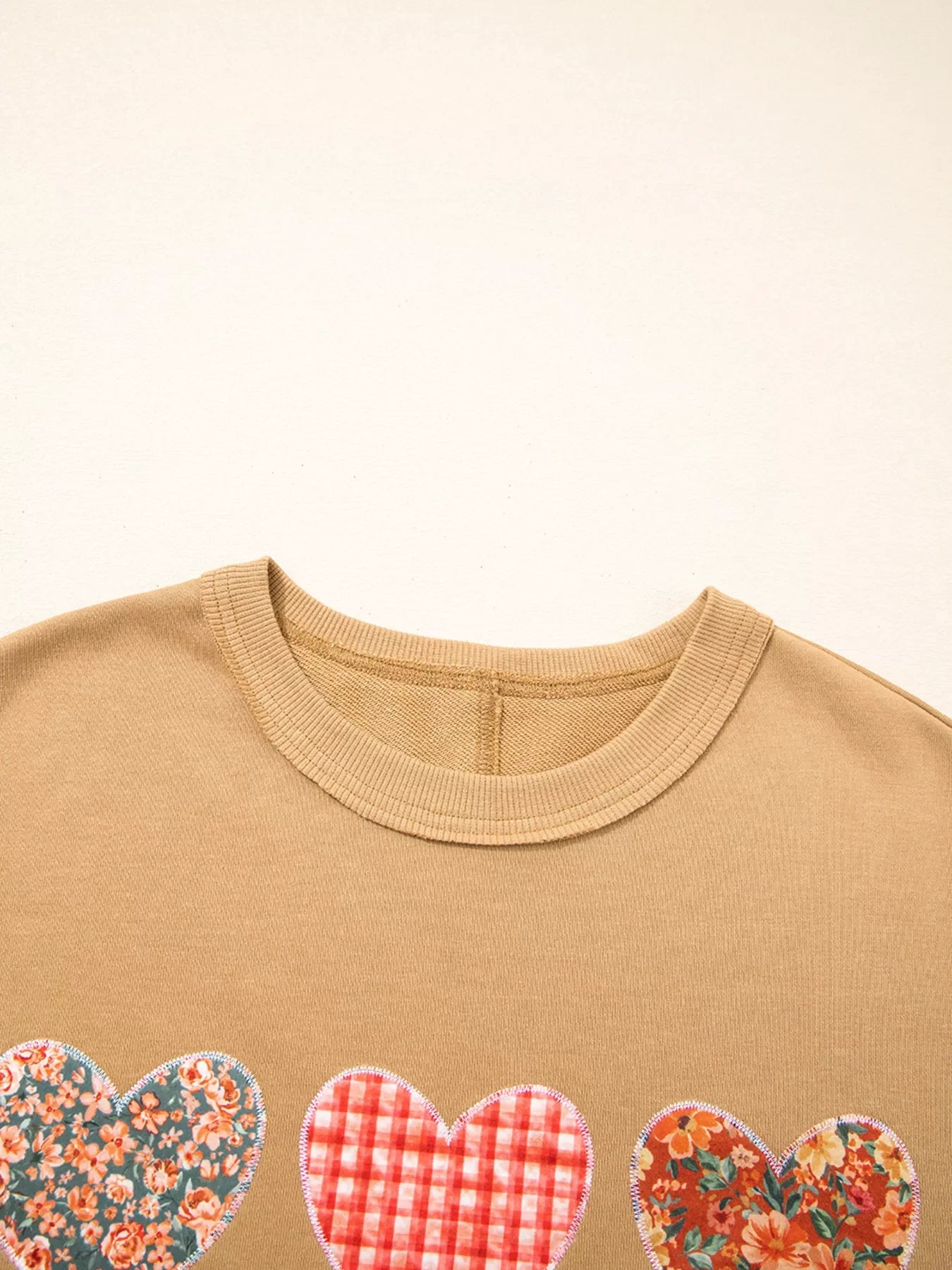Plaid Floral Heart Stitched Exposed Seam Mineral Wash Sweatshirt