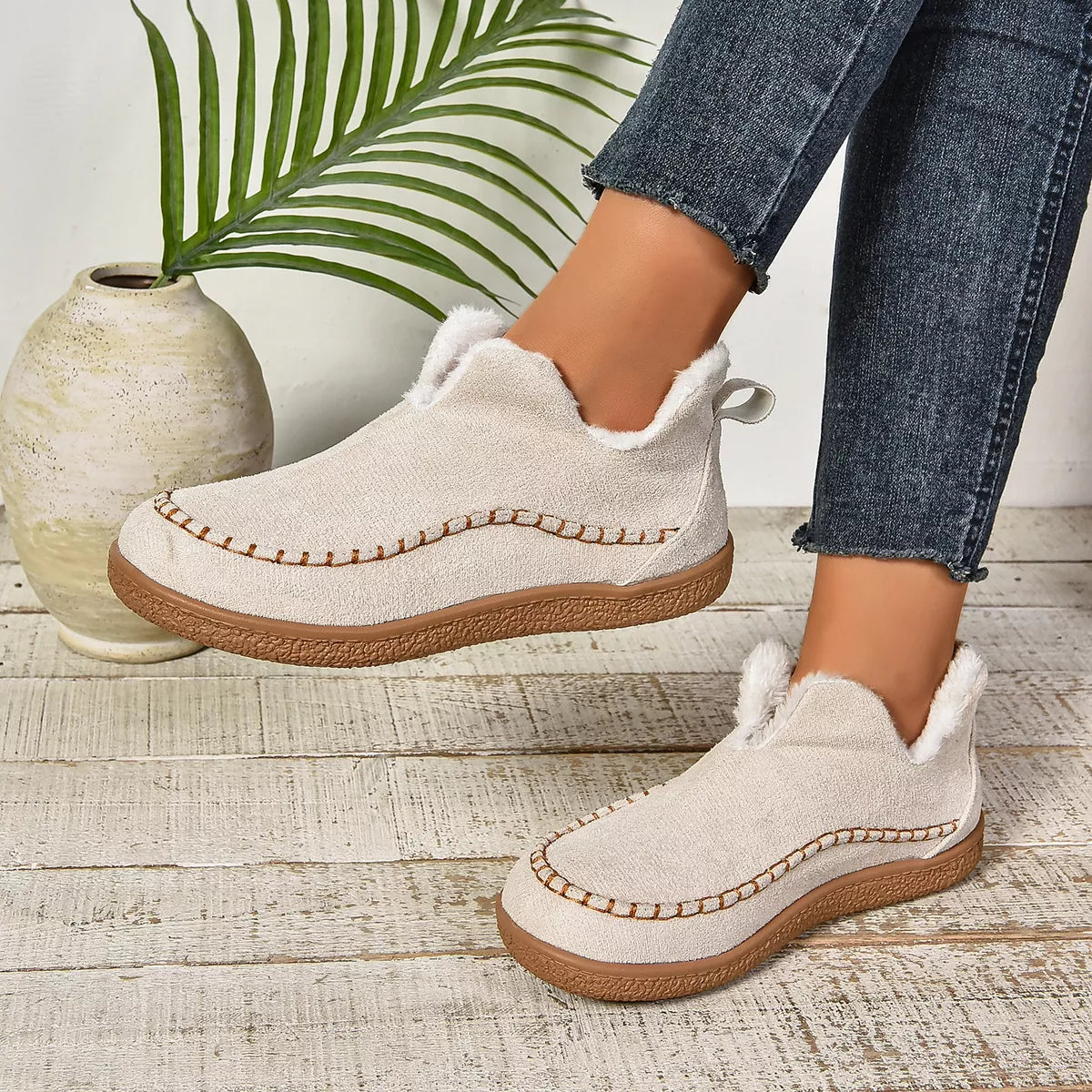 Round Toe Sherpa-Lined Slip-Ons