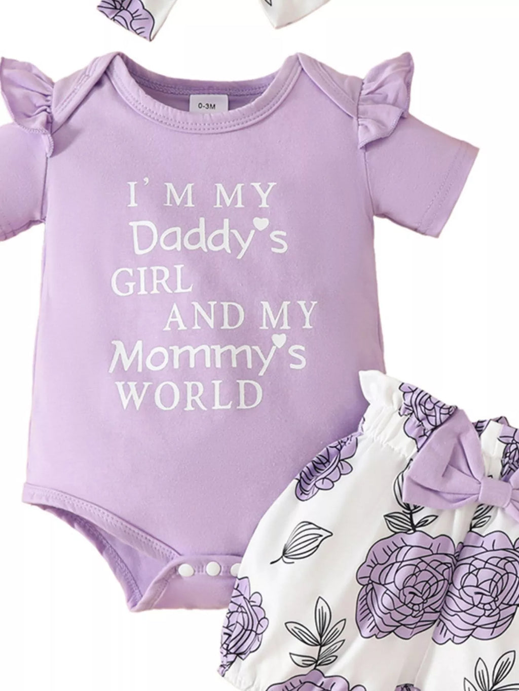 Children's Ruffled Bodysuit and Floral Shorts Set with Headband