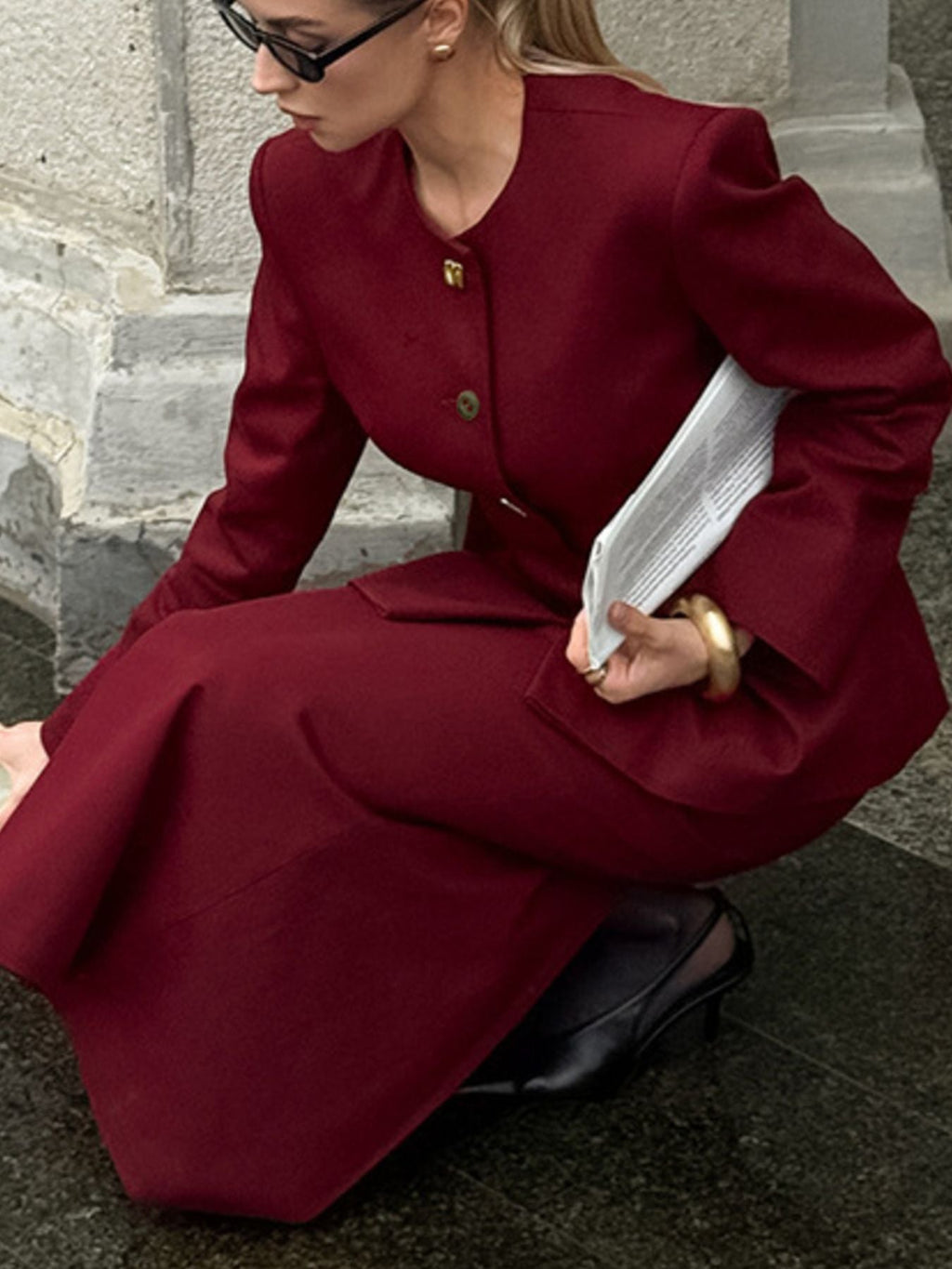 Button Up Peplum Blazer & Skirt Set