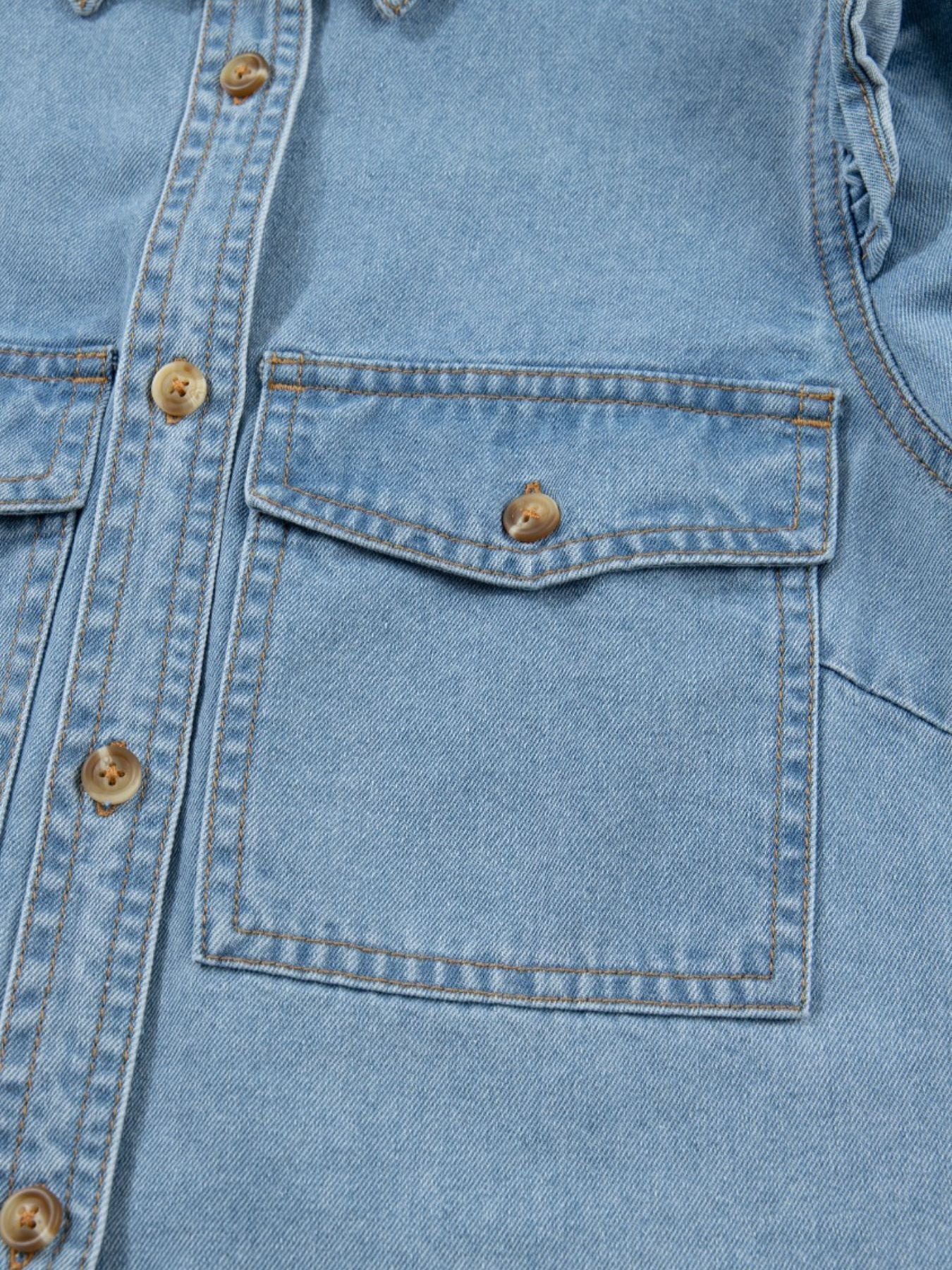 Ruffled Button-Down Denim Shirt