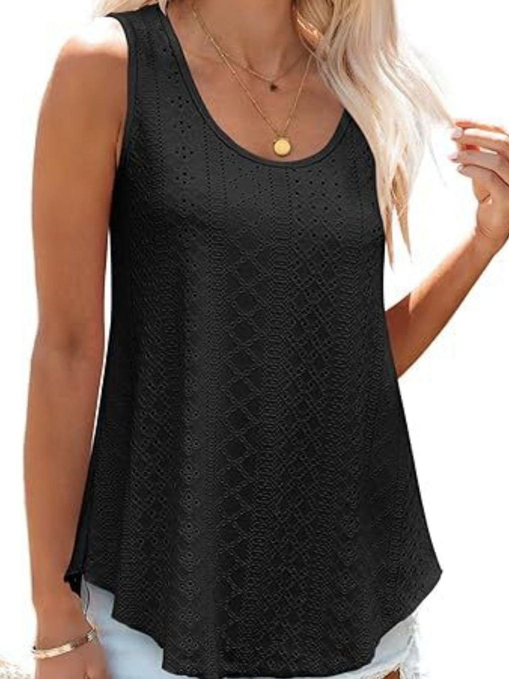 Eyelet Scoop Neck Tank