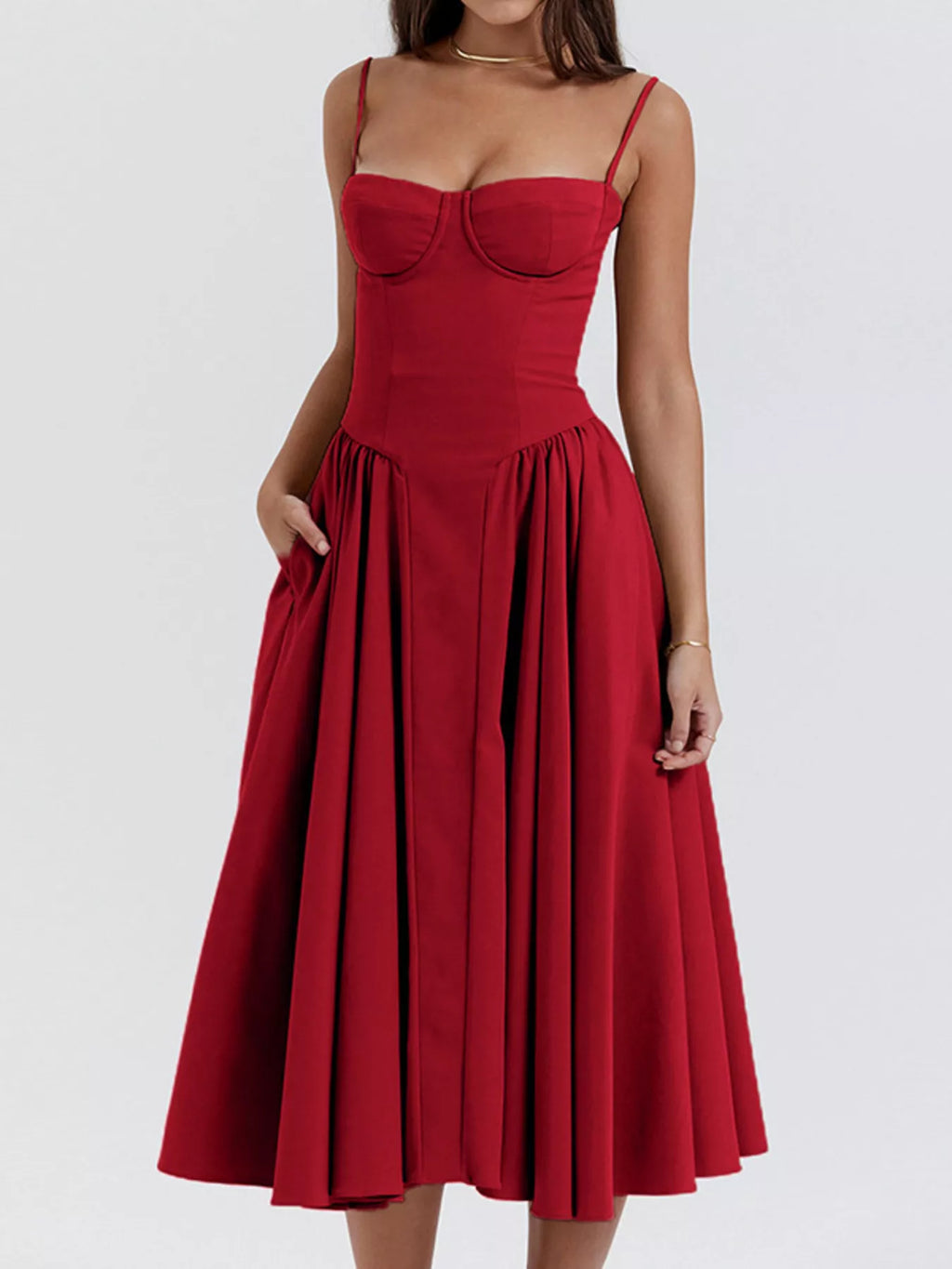 Sweetheart Neck Spaghetti Strap Midi Dress