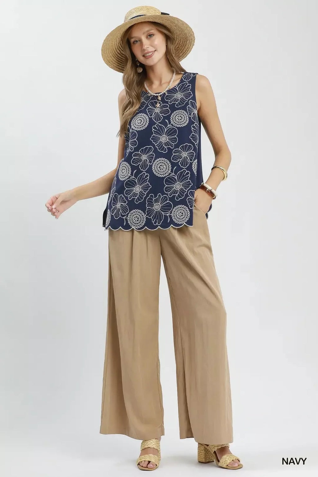 Umgee Floral Embroidered Sleeveless Top