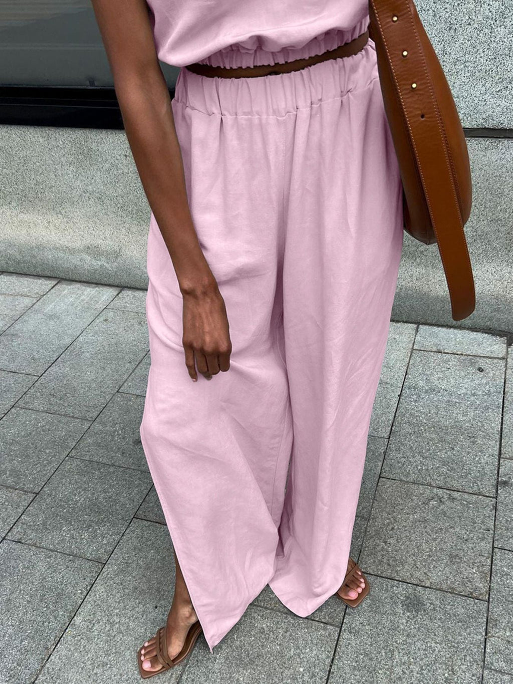 Sleeveless Crop Top and Slit Pants Set