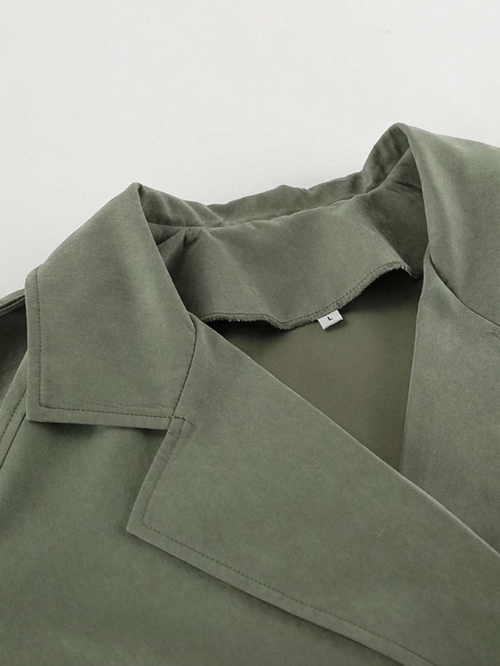 Lapel Collar Tie Waist Trench Jacket