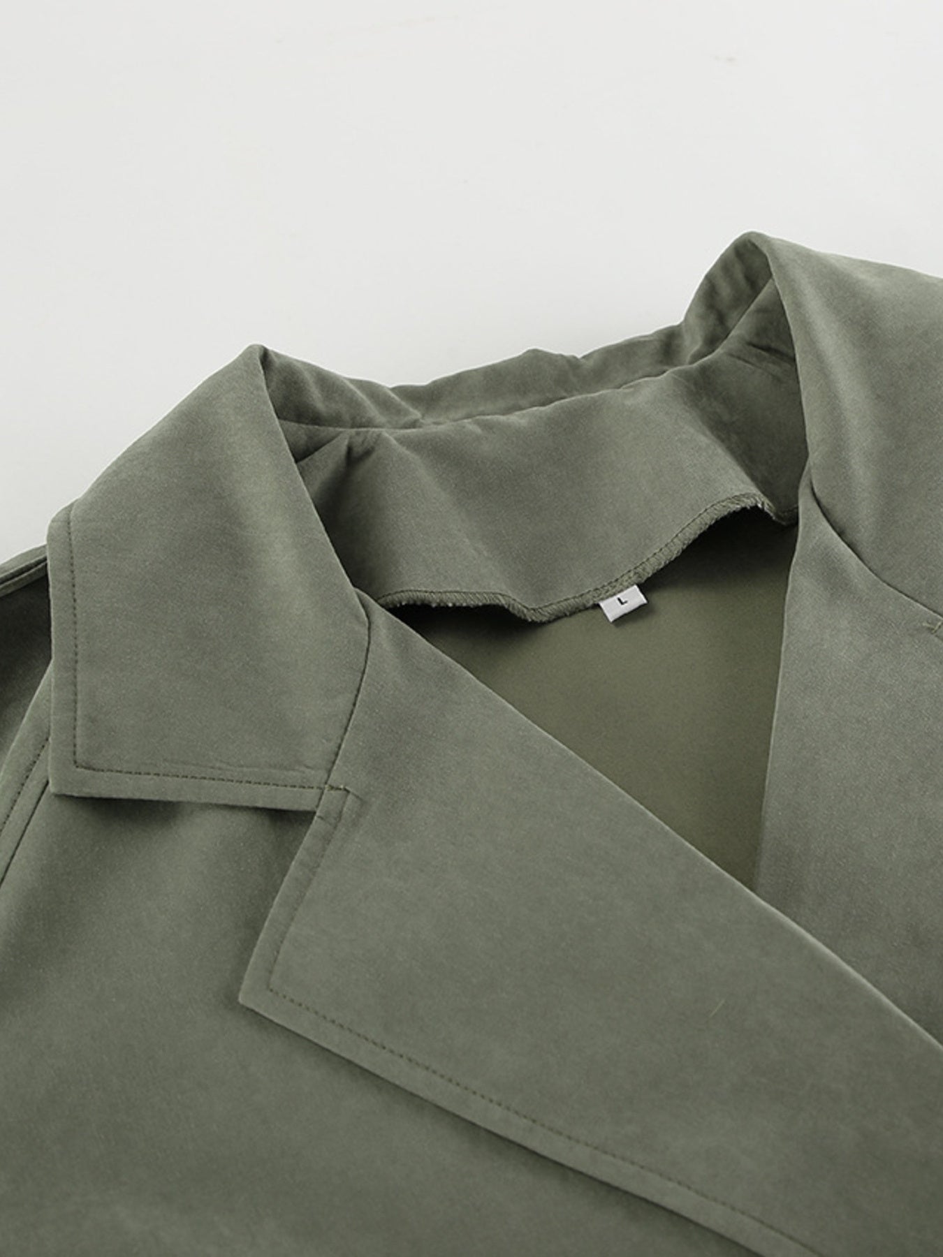 Lapel Collar Tie Waist Trench Jacket
