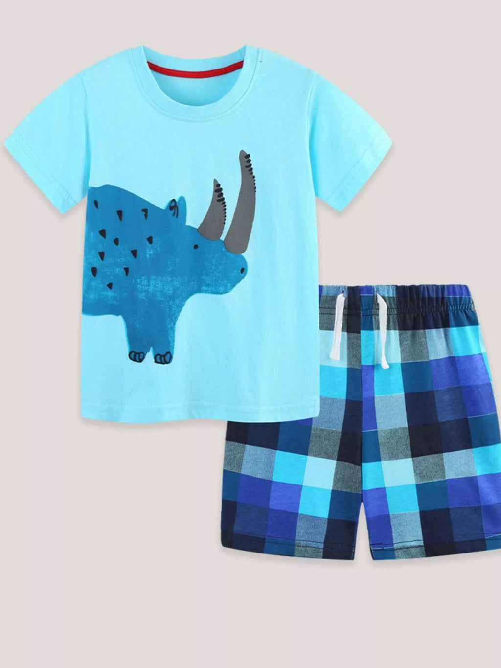 Children's Rhino Graphic Tee & Plaid Shorts Set