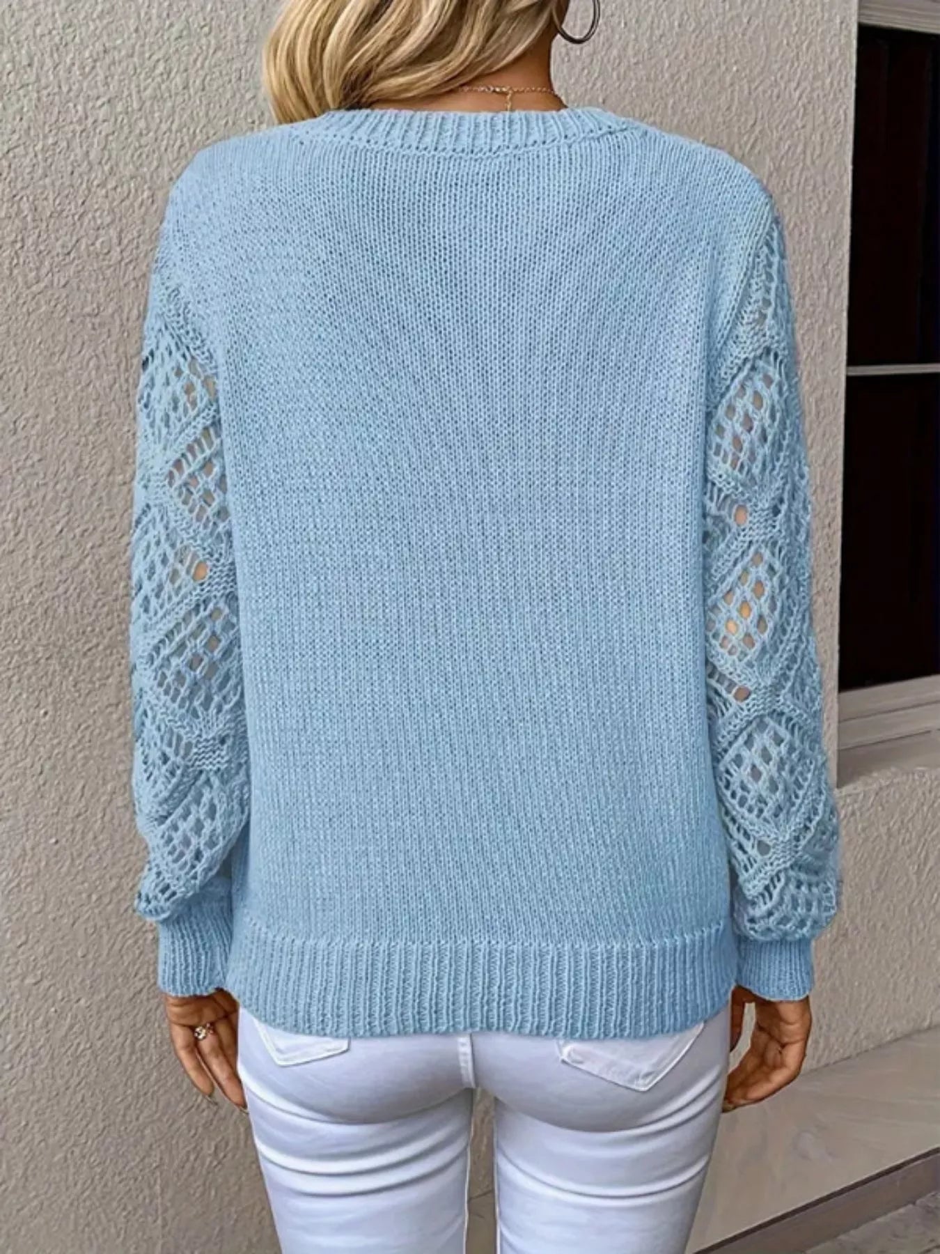 V-Neck Crochet Sleeve Sweater