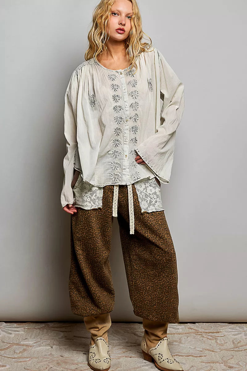 POL Embroidered Button Front Woven Shirt