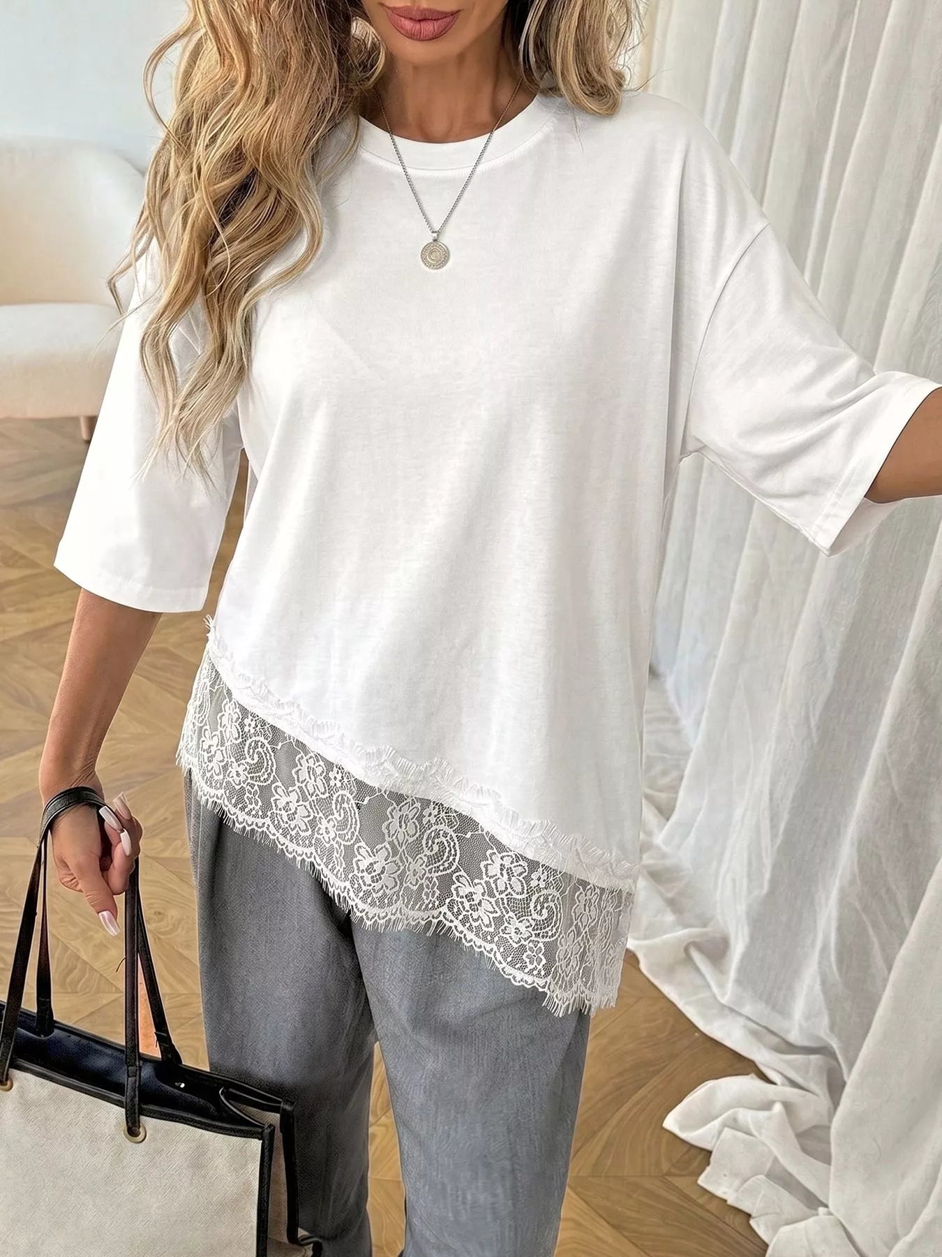 Lace Detail Half Sleeve T-Shirt