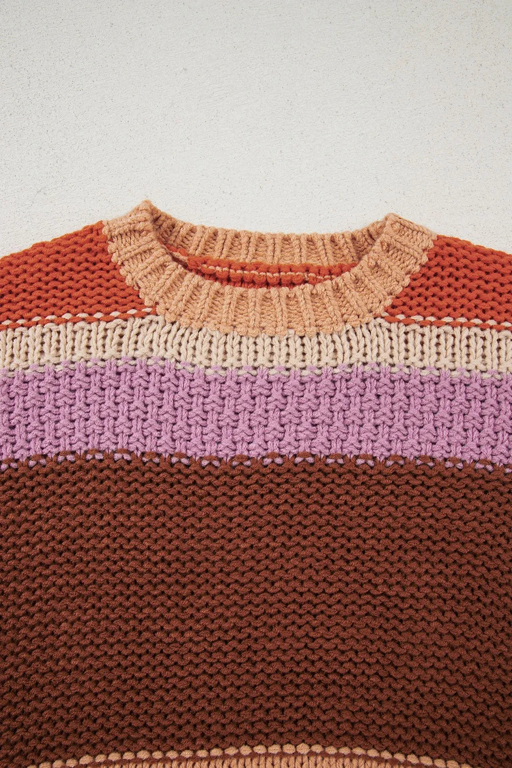 Colorblock Striped Round Neck Sweater