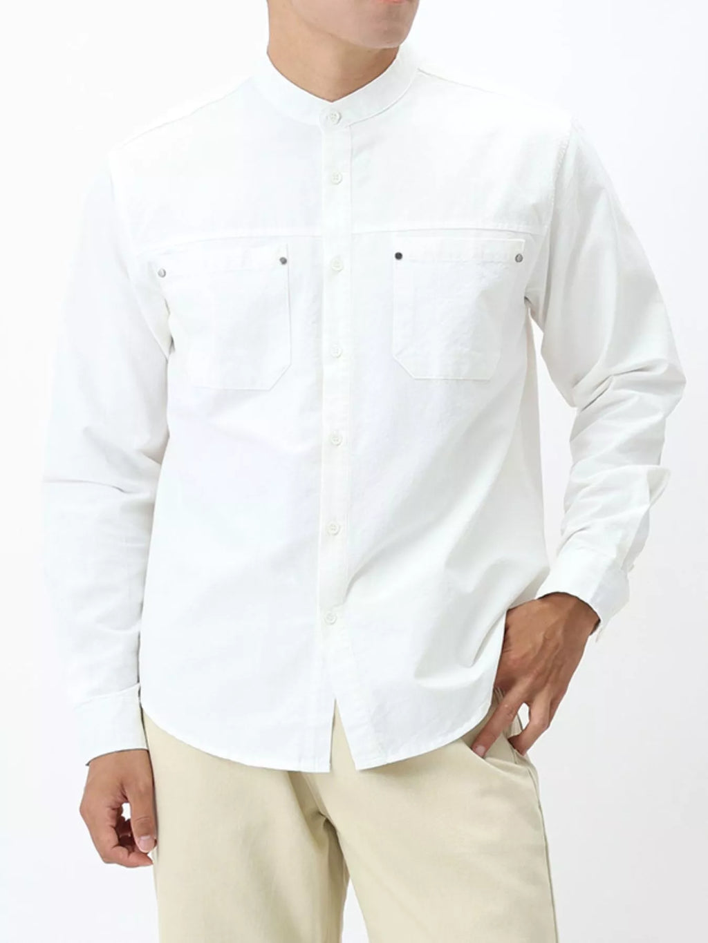 Men's Plus Size Casual Long Sleeve Shirt with Double Chest Pockets
