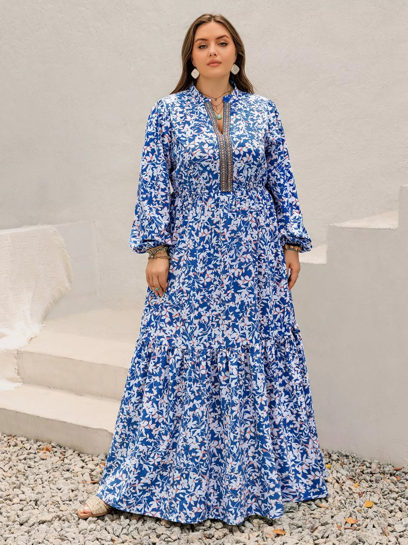 Plus Size Floral Print Bohemian Maxi Dress