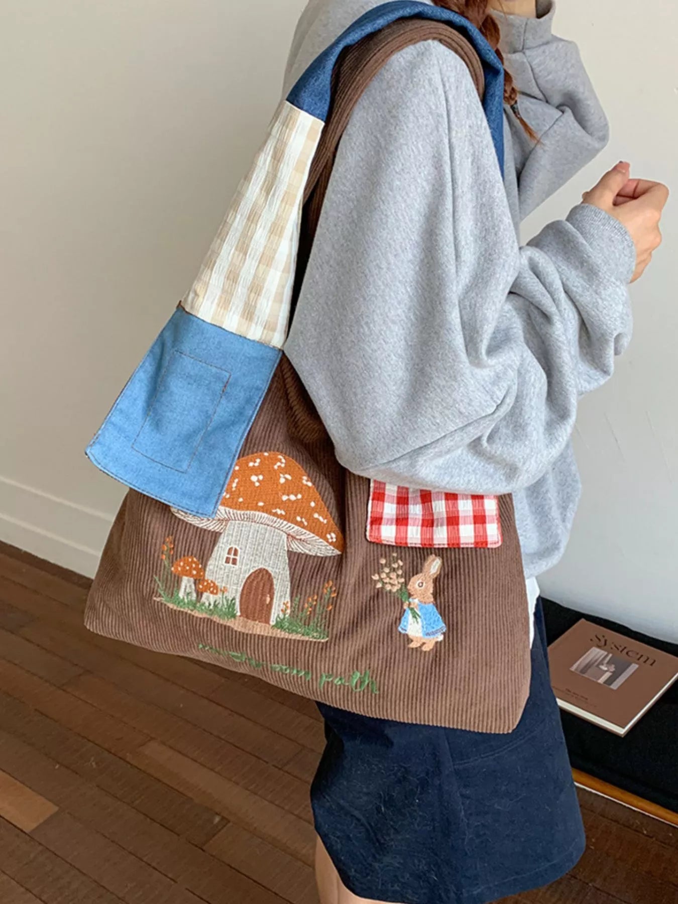 Mushroom Corduroy Tote Bag