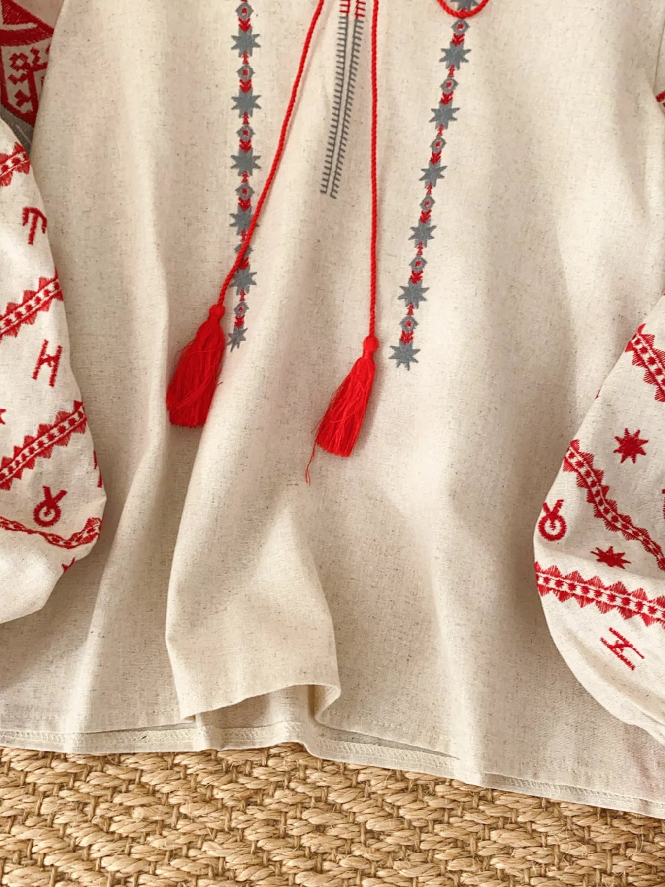 Embroidered Tie Neck Blouse