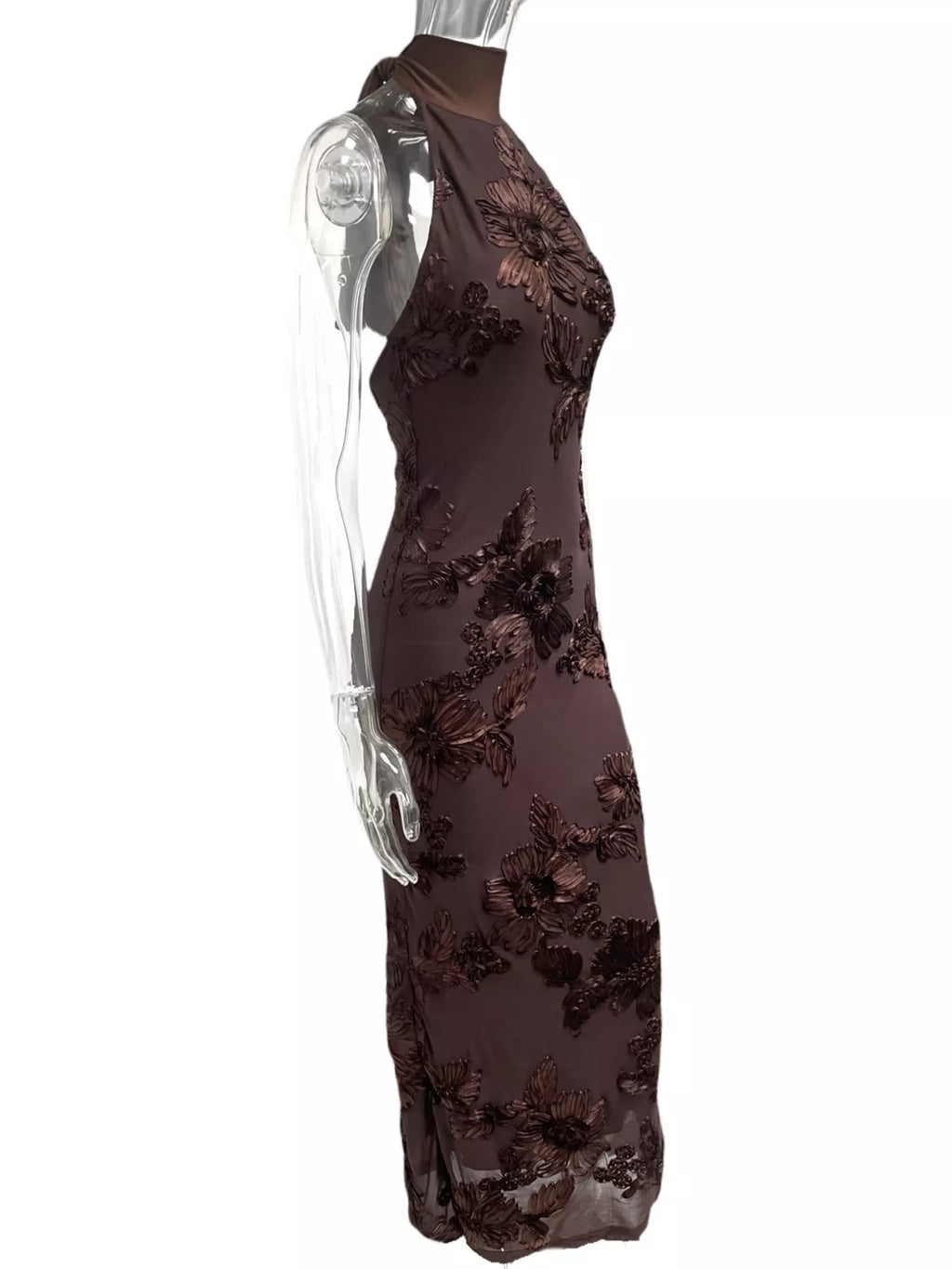 Floral Applique Halter Neck Maxi Dress