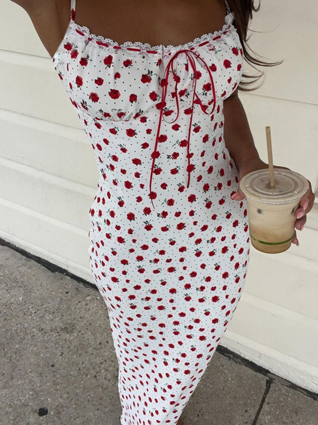 Floral Print Lace Trimmed Cami Dress