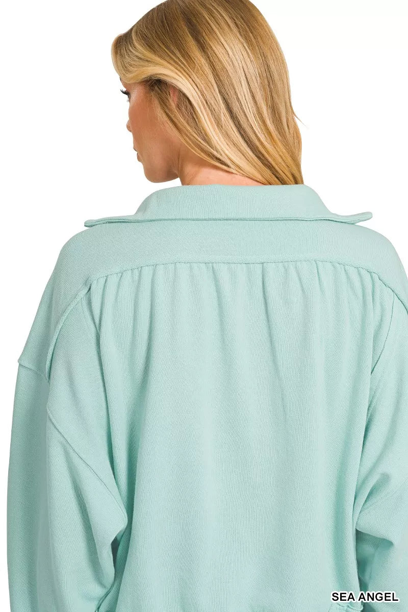 Zenana French Terry Collared Exposed Seam Sweatshirt