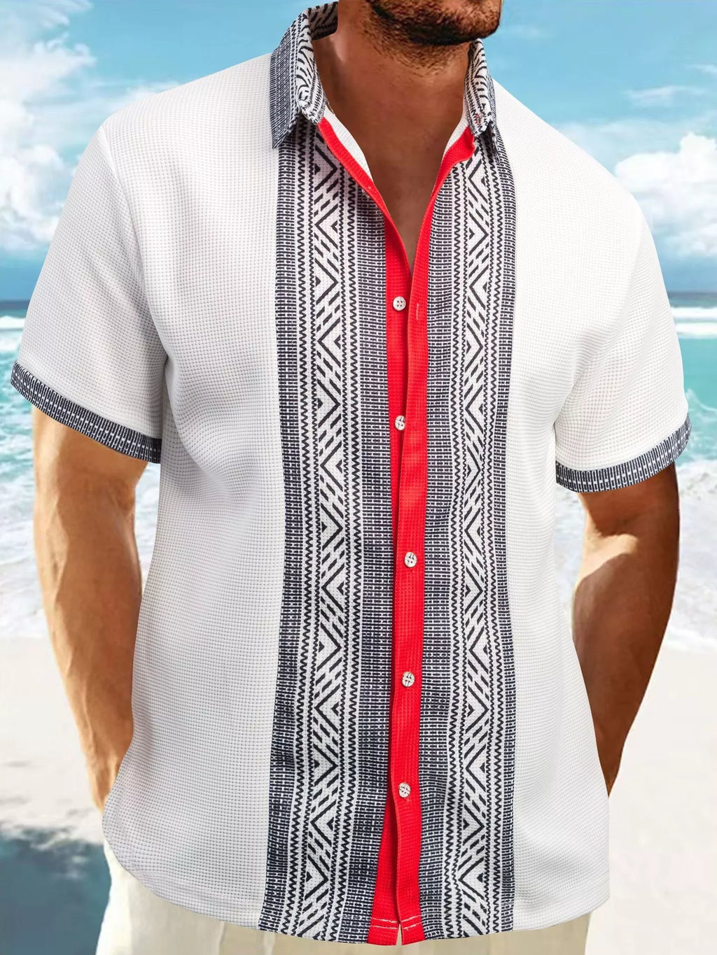 Men's Full Size Casual Geometric Print Short Sleeve Shirt Plus Size