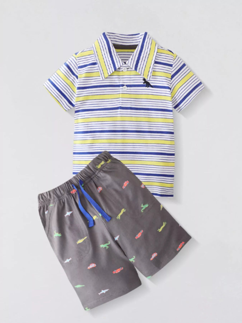 Children's Striped Polo Shirt & Printed Shorts Set