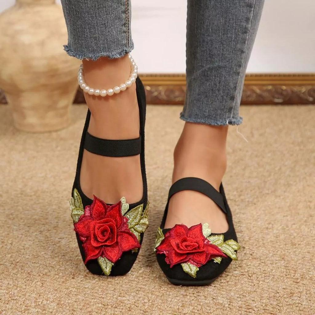 Flower Square Toe Slip-Ons