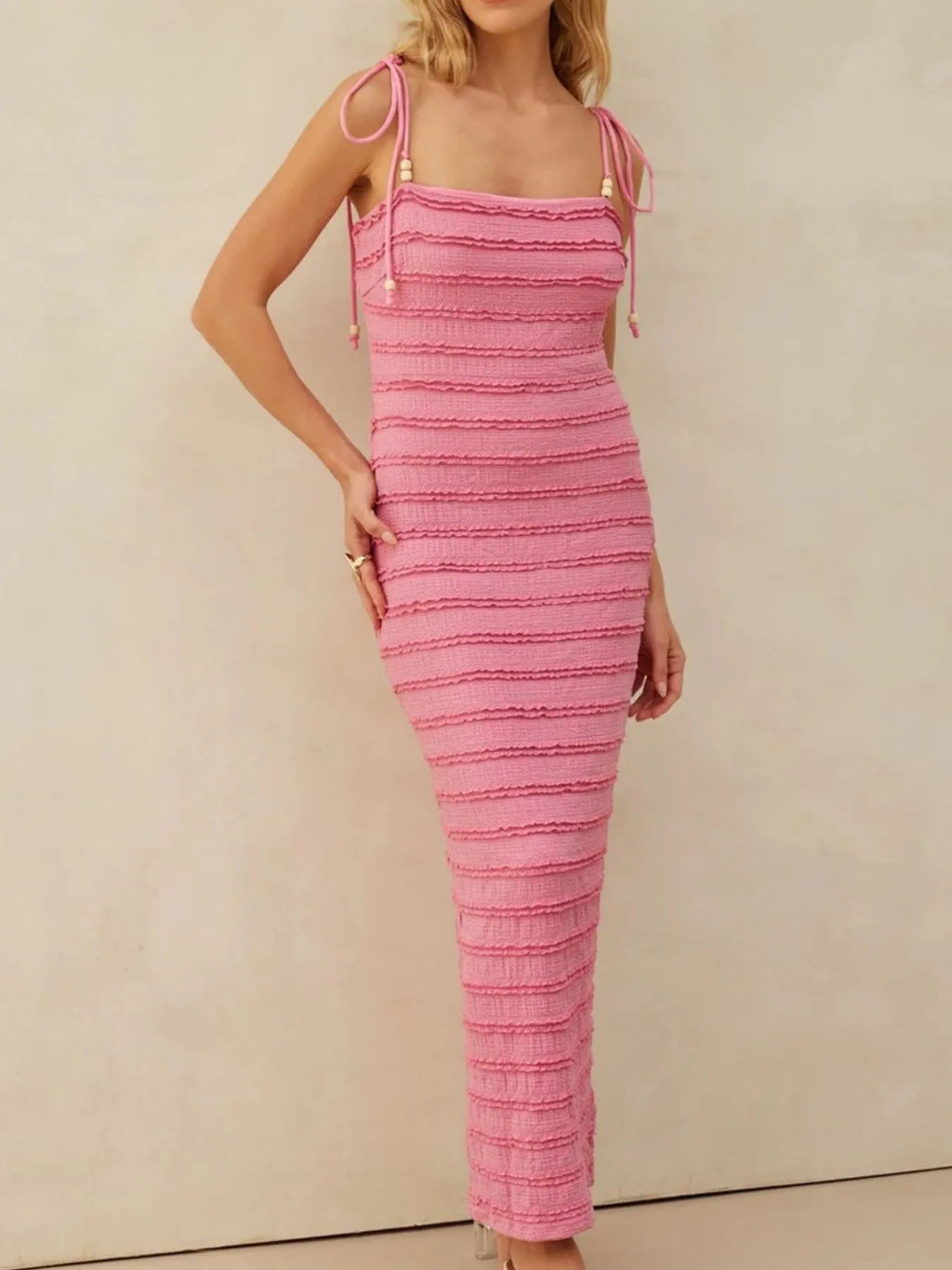 Frill Tie-Shoulder Maxi Dress