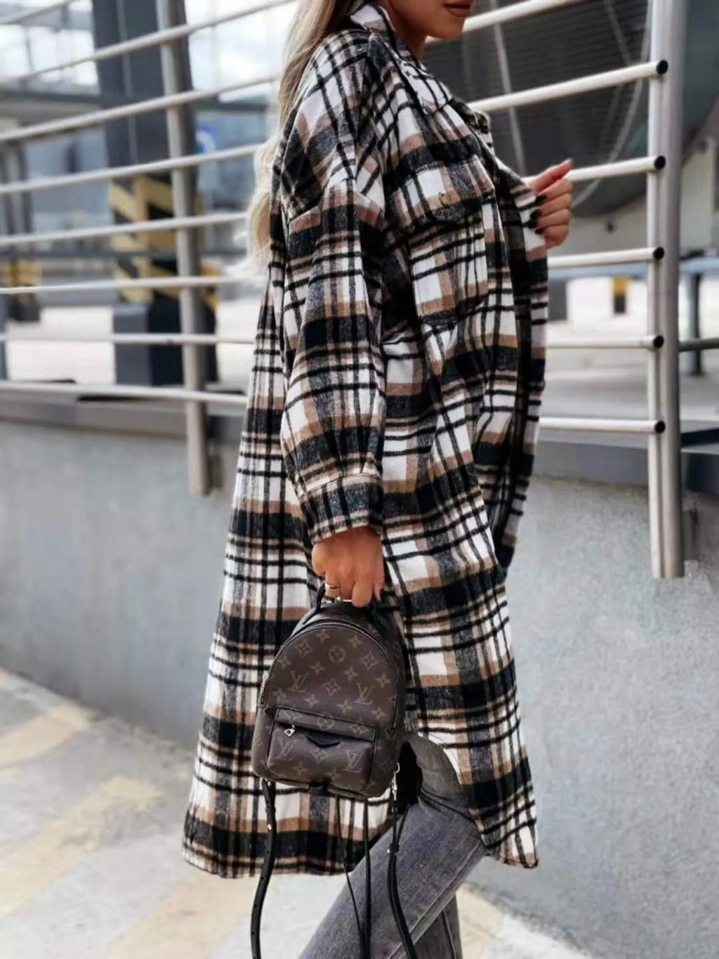 Plaid Button Up Longline Shacket