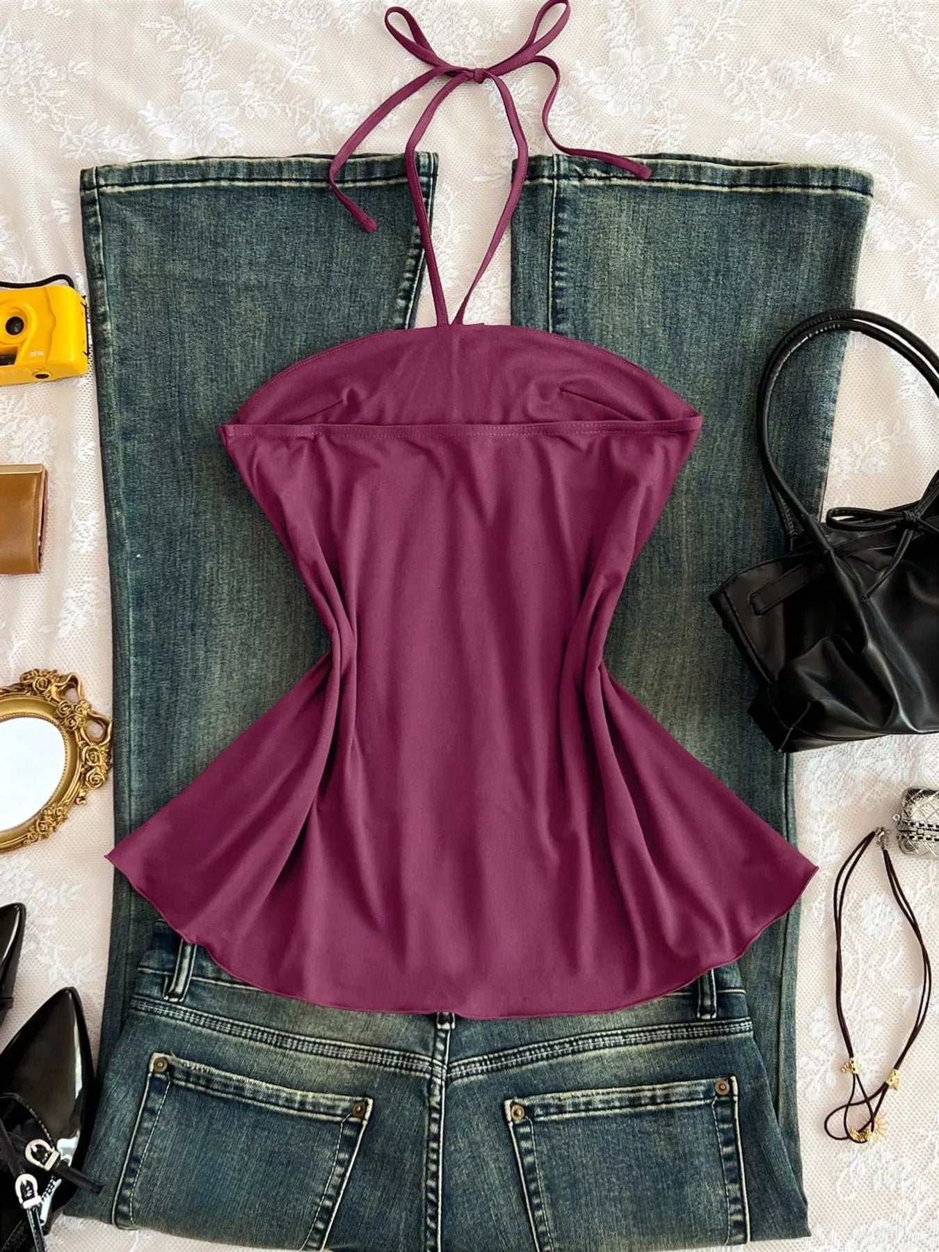 Embellished Front Halter Neck Cami