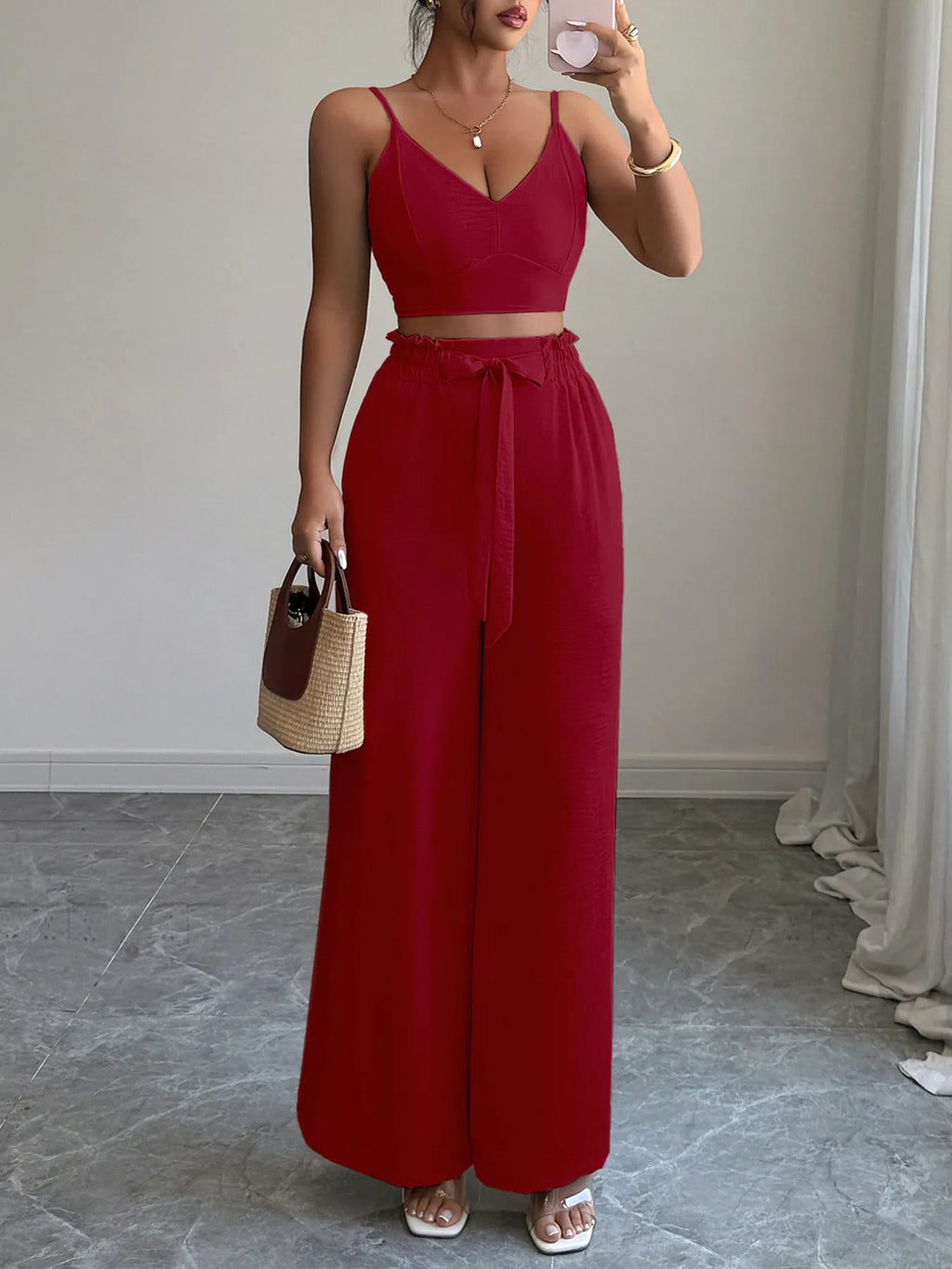V-Neck Cami and Wide Leg Pants Set
