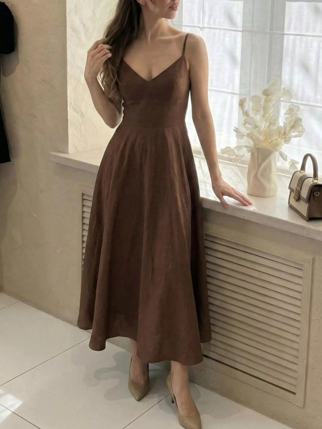 A-Line Spaghetti Strap Midi Dress