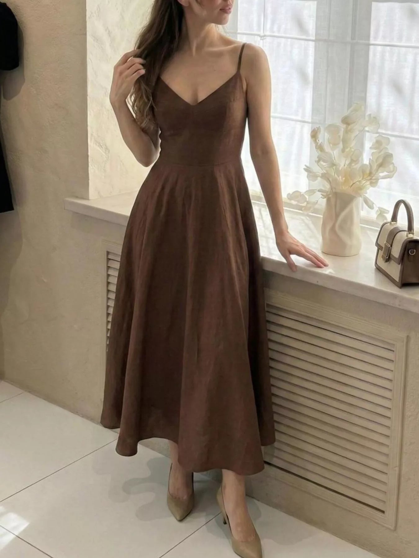 A-Line Spaghetti Strap Midi Dress