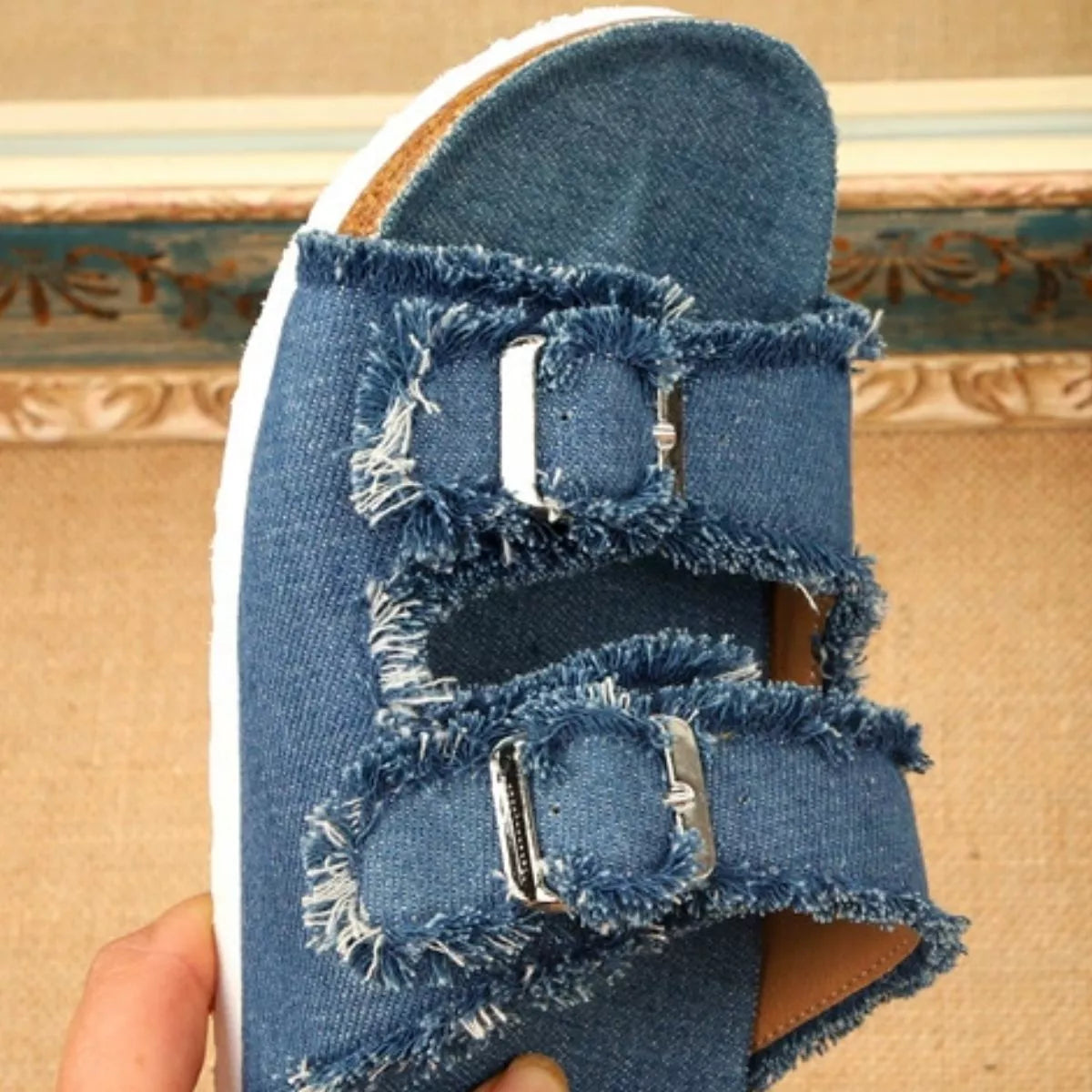 Frayed Edge Buckle Sandals