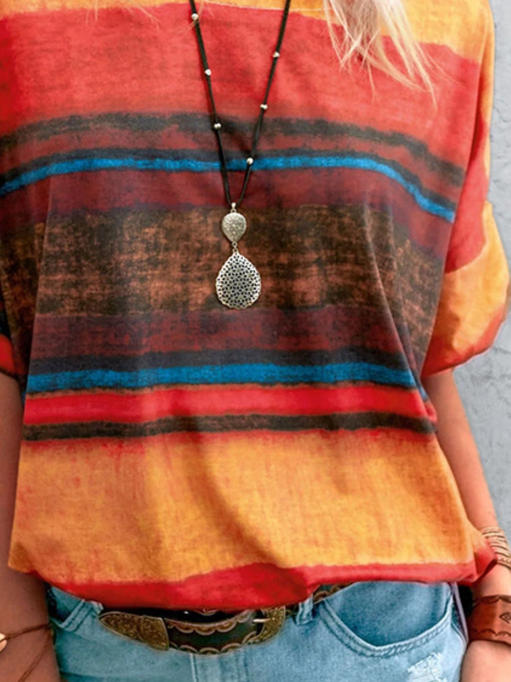 Contrast Round Neck Casual T-Shirt