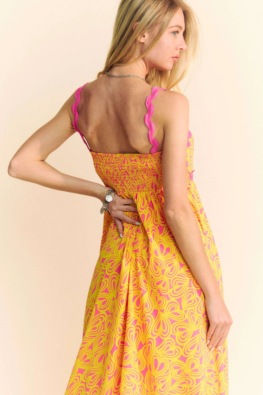 Davi & Dani Geo 2 Tone Printed Wavi Trim Tiered Maxi Dress