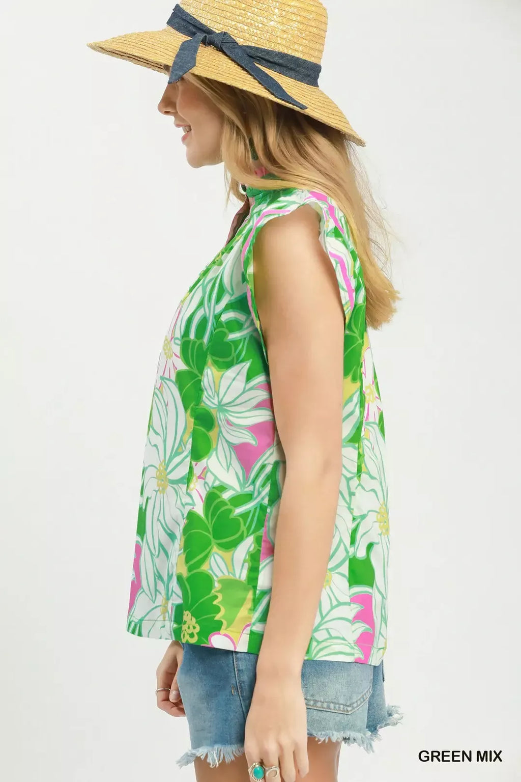 Umgee Bold Floral Flutter Sleeve Top